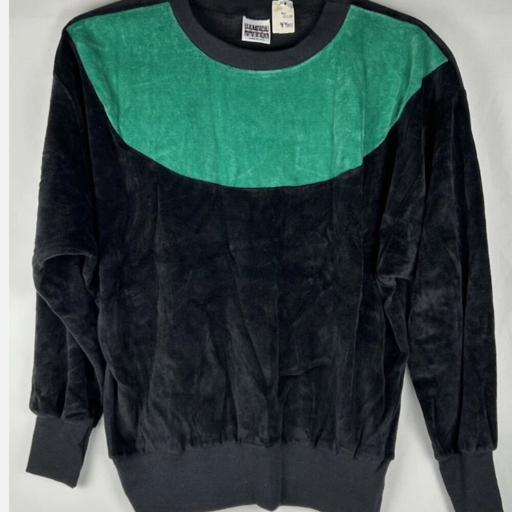 NWT Vintage 70s 80s Velour Black Green Pullover Sweater Womens M Sears Sport USA
